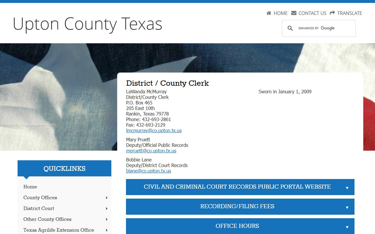 Upton County court records clerk page for post arrest case lookup