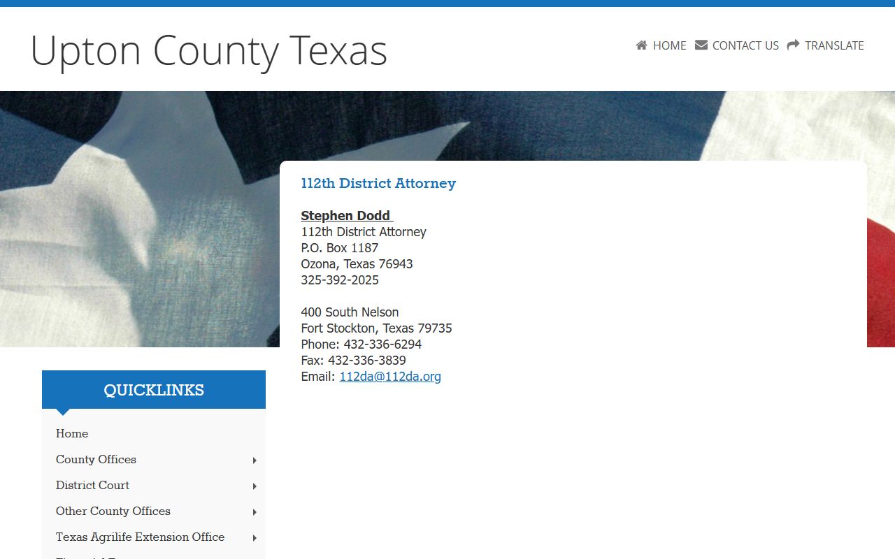 Upton County District Attorney page for charges after jail arrest