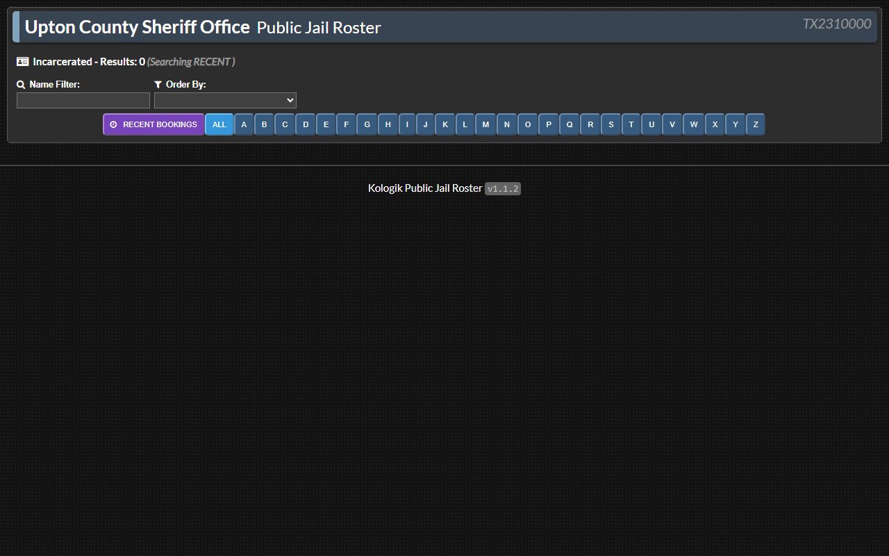 Upton County Jail Kologik roster inmate lookup name filter